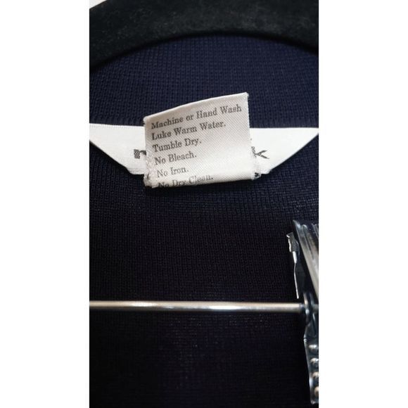 Exclusively Misook Size XS Navy Blue White‎ Trim Open Front Knit Cardigan Jacket - Picture 7 of 7